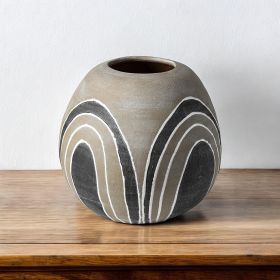 Brown Gray and White Arches Round Ceramic Vase