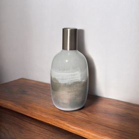 16" Cream and Brown Ombre Glass Vase with Dark Bronze Top
