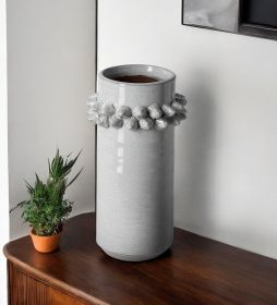 11" Organic Style Whitewash Spikely Ceramic Vase