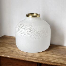 8" Modern Pearl White Gold Rim Rounded Square Glass Vase