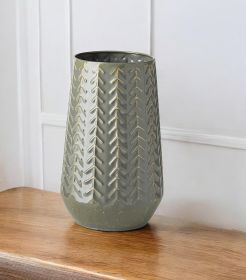 11" Green Organically Chevron Embossed Metal Vase