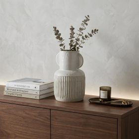 12" Whitewash Handled Textured Ceramic Vase