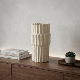 14" Sand Organic Textured Ceramic Cylinder Table Vase
