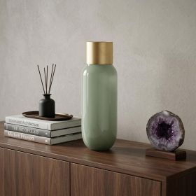 17" Smokey Green and Glass Narrow Vase