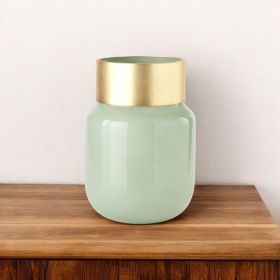 12" Smokey Green and Glass Rounded Oval Vase