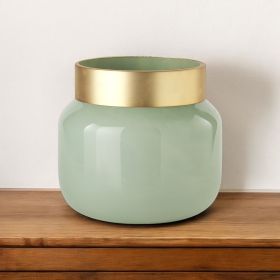 10" Smokey Green and Glass Rounded Square Vase