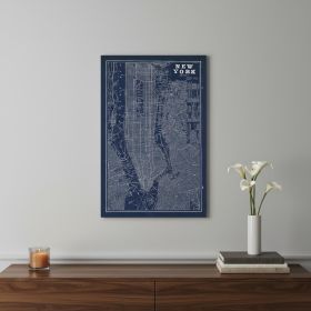 24" x 16" Indigo and White Aerial New York Map Canvas Wall Art