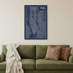 48" x 32" Indigo and White Aerial New York Map Canvas Wall Art