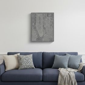 48" x 32" Gray and White Aerial New York Map Canvas Wall Art