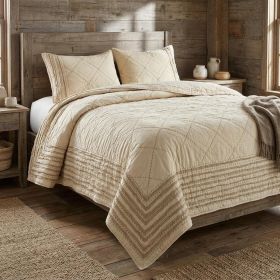 Ivory Geometric King Kantha Stitch Quilt With Shams