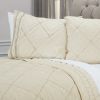Ivory Geometric King Kantha Stitch Quilt With Shams