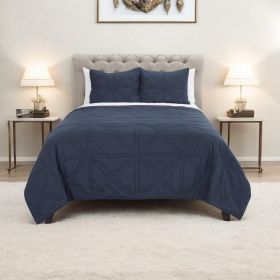 Set of Three Indigo Geometric King Quilt