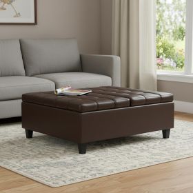 40" Chocolate And Black Faux Leather Tufted Ottoman With Storage