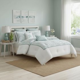 Set of Four White And Aqua King Ring Stitch Sham And Comforter