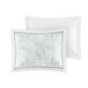 Set of Four White And Aqua Full Ring Stitch Sham And Comforter