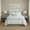 Set of Four White And Aqua Full Ring Stitch Sham And Comforter