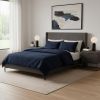 Set of Three Blue King Ring Stitch Polyester Sham And Comforter