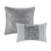 Set of Eight Gray And Ivory Damask Ring Stitch Polyester Sham And Comforter