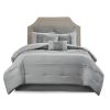 Set of Eight Gray And Ivory Damask Ring Stitch Polyester Sham And Comforter