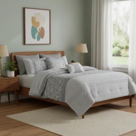 Set of Eight Gray And Ivory Damask Ring Stitch Polyester Sham And Comforter