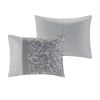 Set of Eight Gray And Ivory Damask Ring Stitch Polyester Sham And Comforter