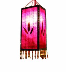 Colorful Cloth Lantern With Painted Lamp Shade and Tassel. Rose red