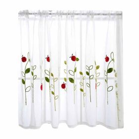59” x 30” Semi-Sheer Lace Embroidery Short Kitchen Window Curtain. Ladybug Motif