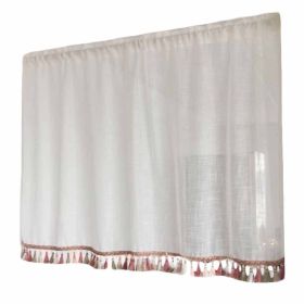 1 Piece Linen/Cotton White Semi-Sheer Short Half Window Kitchen with Tassels