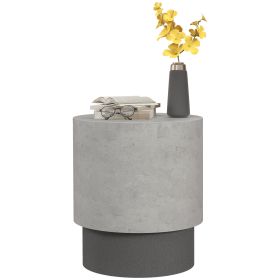 Concrete Finish Round Accent Table with 4 Adjustable Feet for Indoor Outdoor