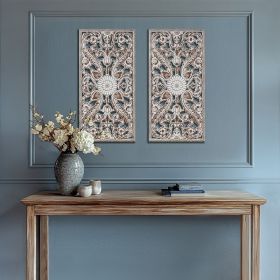 2 Pcs. Botanical Panel Distressed Carved Wood Wall Decor Set