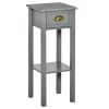 2-Tier Gray Tall Narrow Accent Table with Drawer and Bottom.