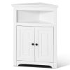 3 Tiers White 32" Corner Storage Cabinet with 2 Wooden Doors and Adjustable Shelves