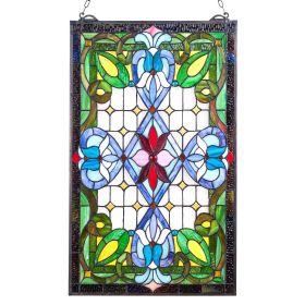 17” x 29” Tiffany Style Hanging Stained Glass Window Panel, with Chain.