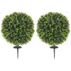 2 Pack 1.3' Artificial Ball Boxwood Topiary with Ground Stake, UV Resistant Faux Greenery for Indoor Outdoor
