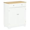 White Sideboard Storage Cabinet with Solid Wood Top, Adjustable Shelf and 2 Drawers