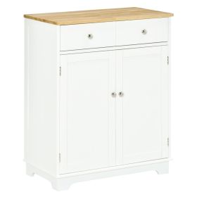 White Sideboard Storage Cabinet with Solid Wood Top, Adjustable Shelf and 2 Drawers