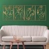 4 Pieces Gold Metal Wall Art. Minimalist Feminine Floral Motif