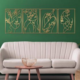 4 Pieces Gold Metal Wall Art. Minimalist Feminine Floral Motif
