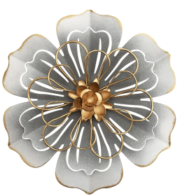 8.3" Grey and Gold Metal Floral Sculpture Wall Art