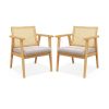 Set of 2 Mid Century Accent Chairs with Breathable Rattan Back