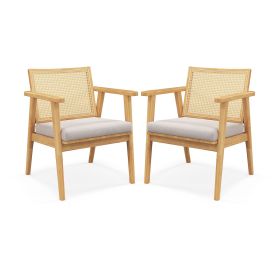 Set of 2 Mid Century Accent Chairs with Breathable Rattan Back