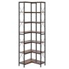 79" Tall, 7-Tier Corner Bookshelf. Heavy Duty Metal Frame with Wooden Shelves.