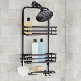 Matte Black Over the Shower Head Caddy with 2 Baskets and Soap Tray.