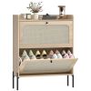Narrow Oak Shoe Storage Cabinet with 2 Flip Drawers