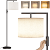 Iron Modern Standing Floor Lamp with Rotary Switch, Hanging Shade and 3 Color Temperature 9W Bulb.