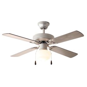 42” Satin Nickel Downrod Ceiling Fan with Light Kit. 4 Blades, Reverse Airflow. Pull-chain Operation
