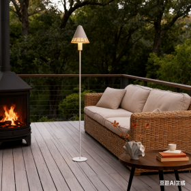 Rechargeable Linen and Rattan Floor Lamp. Suitable for Indoor or Outdoor.