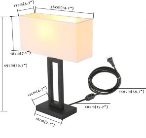 Black Bedside Nightstand Desk Lamp With Ivory Lampshade