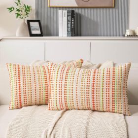 Set of 2. 12” x 20” Orange Woven Striped Decorative Lumbar Pillowcases.