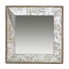 24" x 24" Antique Silver Square Mirror with Floral Accents